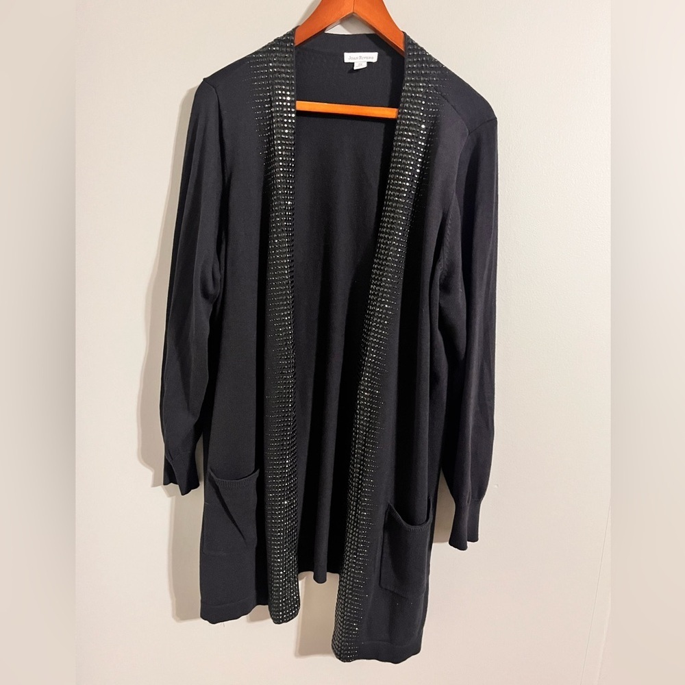 JOAN RIVERS Black Cardigan Sweater Sequins Open Front